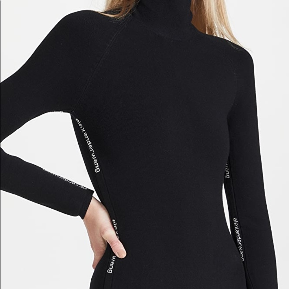 Alexander Wang logo turtleneck dress in stretch viscose